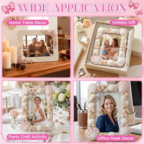 Yousoontic 10 Sets 4" X 6" Wood DIY Photo Frame Kit with Shells Pearls Glue
