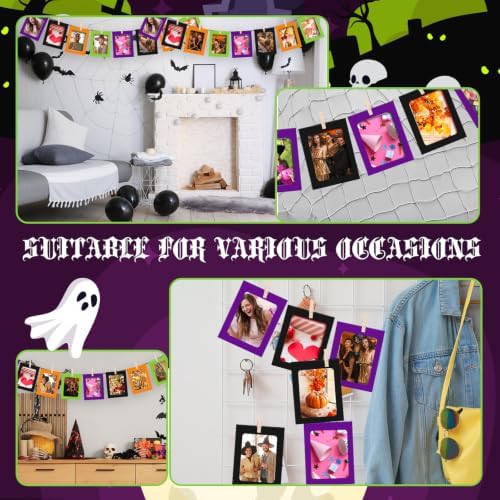 100 Pcs Halloween Paper Photo Frames 4x6 Orange Black Purple Green Paper Frame with 100 Clip 10 String Kit DIY Hanging Cardboard Photo Holder Halloween Wall Decor Wedding Home