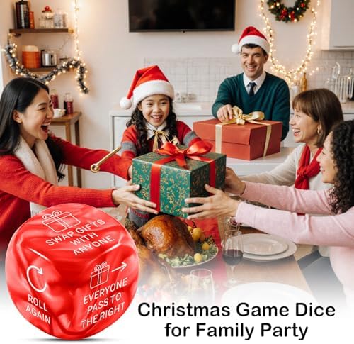 Christmas Games Dice for Women Men Santa Swap Gift Exchange Dice Exchange Dice Games for Adults Christmas Stocking Stuffers White Elephant Gifts Santa Swap Dice Game for Family Party Gag Gift