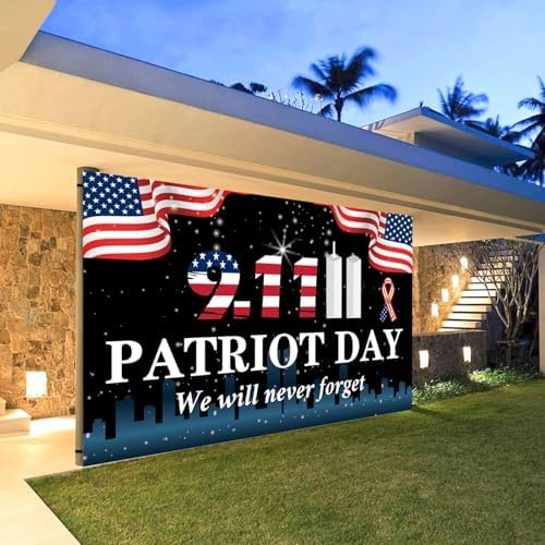 911 Never Forget Banner, Patriot Day Banner, 911 Patriot Day Flag, 911 Patriot Day Decorations, 911 Patriot Day We Will Never Forget Flag Wall Hanging Backdrop.