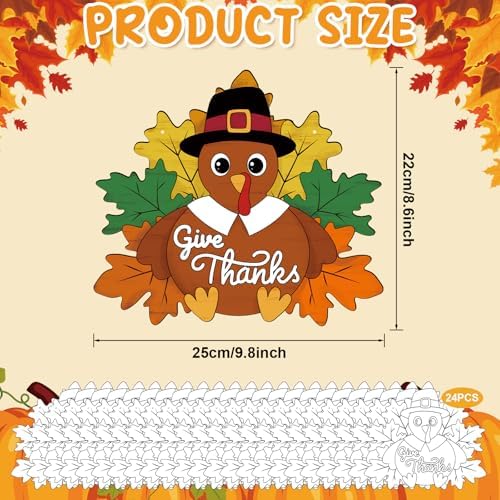 Sereliy 24 Pcs Thanksgiving Wreath Crafts Color Your Own Turkey Crafts