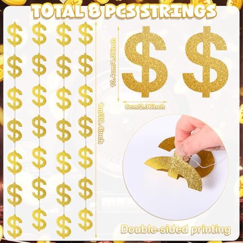 Xinnun 8 Pcs Money Party Decorations Gold Dollar Sign Hanging Banners