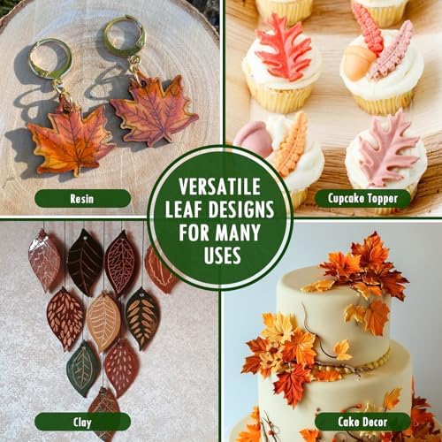 HKNMTT Leaf Fondant Silicone Mold Small Maple Shapes, 34 Cavity Tree Fern Leaves Rose Flower for Cake Cupcake Topper Craft Decorating Sugar Candy Clay Plant Moulds DIY BPA Free