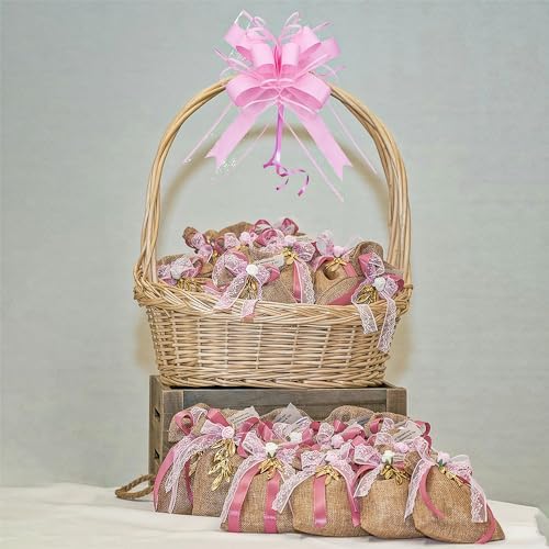 WEWILUCK Large Pink Pull Bows for Gift Wrapping, 8 Inch, 10 Pack, Baskets