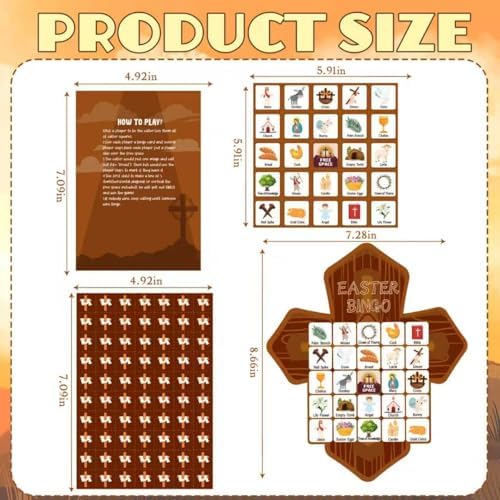 YQUQWN Easter Bingo Game Religious Bingo Cards 24 Players Easter Party Supplies Cross Shaped School Classroom Activities Party Games Favors
