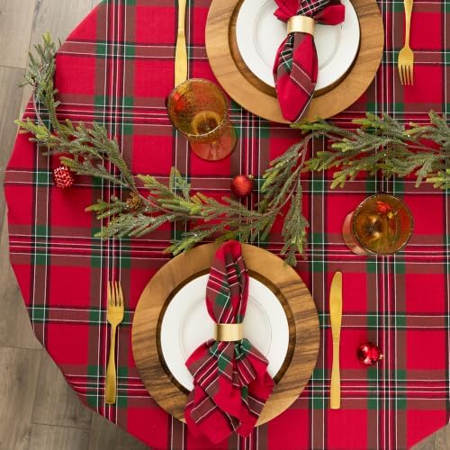 DII Farmhouse Christmas Plaid Dining Table & Kitchen Décor, Holiday Tablecloth, 70" Round, Red & Green