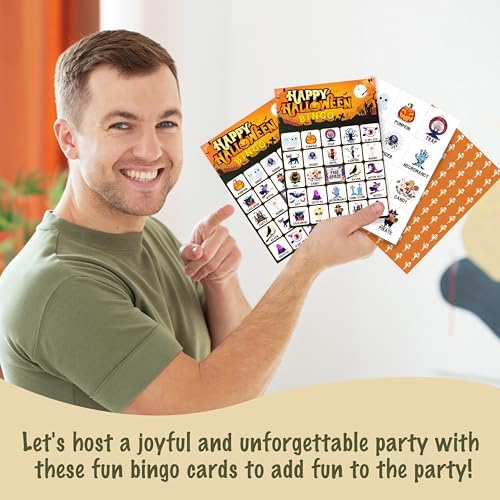 Halloween Bingo Game, Happy Halloween Party Bingo Cards for Adults, Fall Party Decorations Supplies, Autumn Themed Birthday Favors for 24 Players, 07