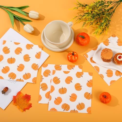 100Pcs Fall Pumpkins Paper Napkins 6.5in Orange Disposable Party Hand Towel