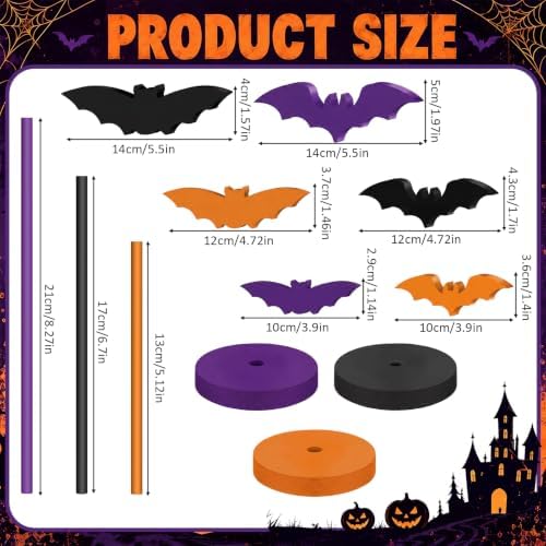 Geetery 6 Pieces Halloween Table Decorations Wood Bat Decor, Purple Orange