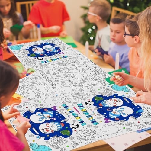 45pcs Winter Coloring Placemats for Kids Disposable Coloring Poster Hello Winter Gifts School Classroom Activities Chirstmas Paper Table Mats