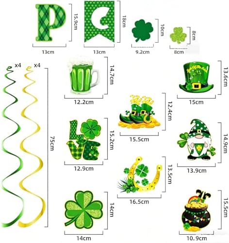 64Pcs St Patricks Day Decorations Kit Shamrock Lucky Banner Garlands Clover Hanging Swirls Irish Decor for Home Saint Patrick Party Table Supplies