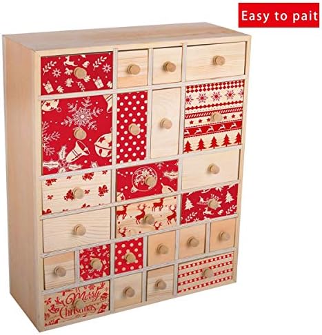 Vencer Wooden Countdown to Christmas Advent Calendar Storage Organizer with 24 Drawers,Jewelry Box,Desktop Organizer,DIY Unfinished Wood,Measures 14in x 12in x 4.3in,VYO-021