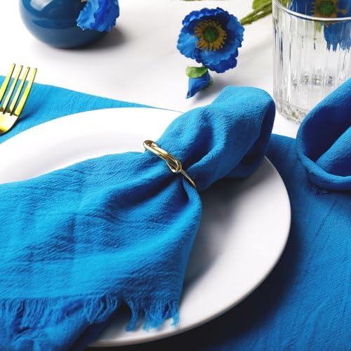Wonlex Cloth Napkins Set of 8, Washable & Reusable 100% Natural Cotton Cloth with Elegant Fringe for Everyday Use, Table Dinner, Hotels, Events(8 Pack, Blue)