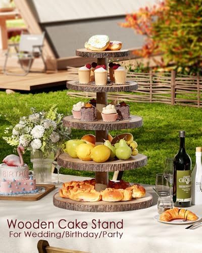 Wood Cupcake Stand, 5 Tier Cupcake Tower, Large Rustic Cake Display Holder