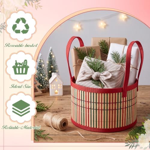 Weysat 6 Set Baskets for Gifts Empty Bulk, Large Woven Bamboo Gift Basket Kit with Handles, Bow, Wrap Bag to Fill for Raffle Thanksgiving Day Wedding Birthdays Party Wrapping (Red and Green)