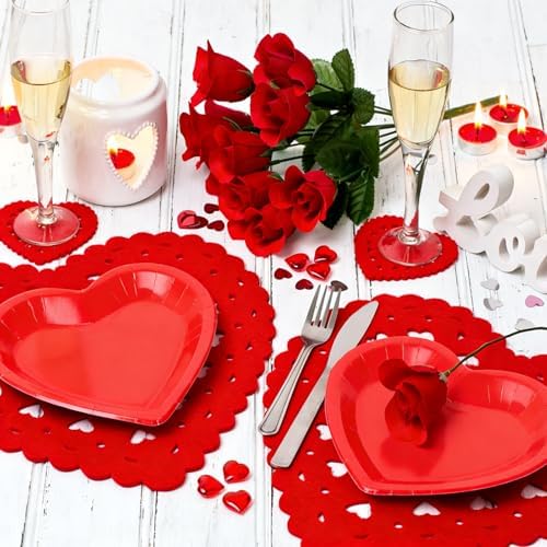 FOIMAS 24pcs Red Heart Shaped Paper Plates, Valentine's Day Plates Valentine Disposable Tableware Plate for Wedding Birthday Party Supplies
