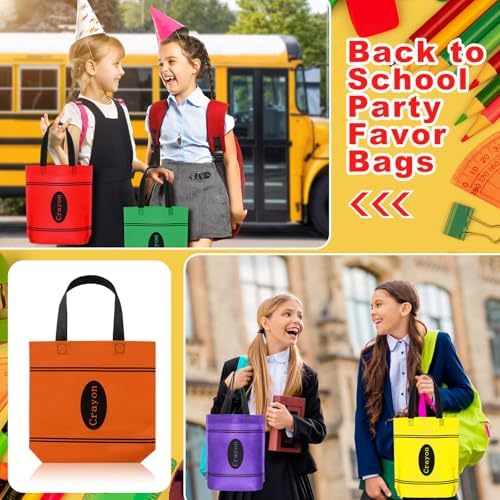 Hosuly 24 Pcs Back to School Gift Bags Crayon Tote Bags Bulk