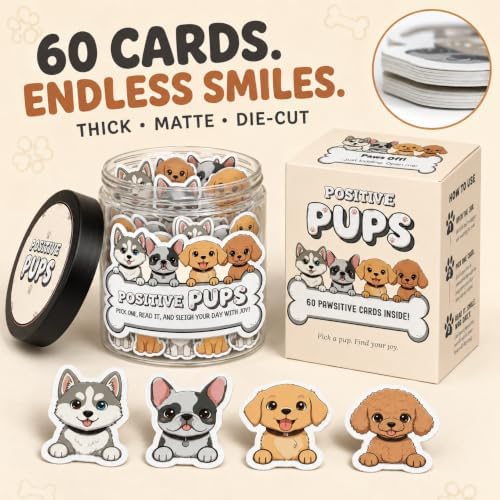 DEARMINE Positive Pups Jar, 60 Affirmation Cards, Dog Mom Gifts for Women, Teacher Appreciation Gift, Inspirational Gifts for Women, Cute Desk Decor for Dog Lovers and Coworkers