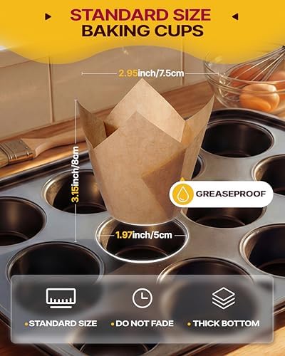 Katbite Tulip Cupcake Liners 200PCS, Standard Size Muffin Baking Cups Brown