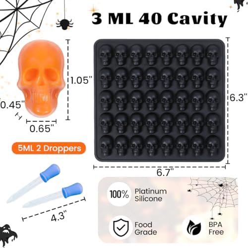 Skull Silicone Molds, Halloween Gummy Chocolate Molds 2 Pcs Mini Skull Mold