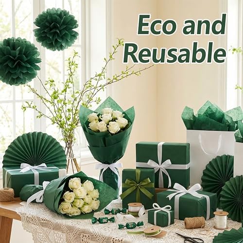 Bobobag 100 Sheets Forest Green Tissue Paper 20"X14" Tissue Paper for Gift Bags, Gift Wrapping Tissue, Christmas Tissue Paper Anniversary Holiday Decoration Arts Craft