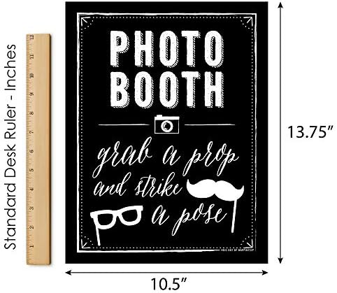 Big Dot of Happiness Photo Booth Sign with Stand – Festive & Durable Plastic Display – Indoor & Outdoor Party Decoration – 10.5” x 13.75”