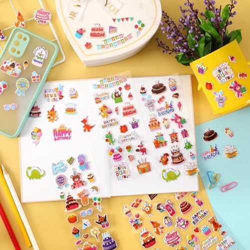 UPINS 12 Sheets Happy Birthday Stickers for Kids 3D Puffy Foam Decals