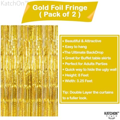 KatchOn, Gold Streamers Backdrop -3.2x8 Ft Pack of 2 Birthday Decorations