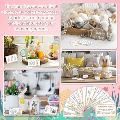 Easter Scavenger Hunt Game, Easter Bunny Treasure Hunt Clue Cards with Envelopes, Easter Egg Hunt Party Game for Adults and Family, Indoor Outdoor Activities – A02