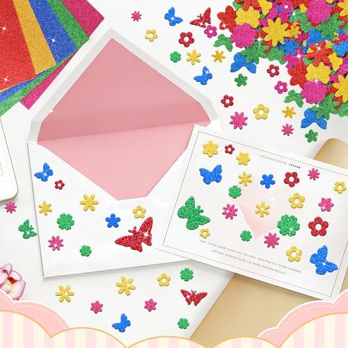 325Pcs Foam Stickers Glitter 3D Spring Foam Shape Sticker,Flower Butterfly