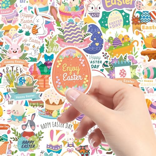 Easter Egg Stuffers - 100 PCS Happy Egg Bunny Stickers for Kids - Vinyl Easter Games Crafts Activities Party Favors - Basket Stuffers for Toddler - Kids Gifts for Boys Girls
