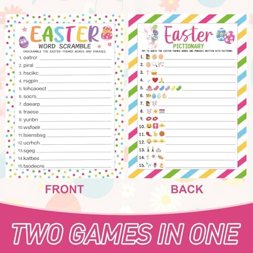 COCHIE Easter Party Games for Adults Family Office Large Groups, Words Pictionary Game, Riddle Games, Word Scramble Game Spring Classroom Activities with Answer Key (Easter)