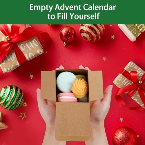 ONESING 24 Pcs DIY Christmas Advent Calendar Boxes for 2026, 24 Days Countdown Calendar Gift for Adults and Kids Christmas Kraft Cardboard Number Boxes Make & Fill Your Own Advent Calendar Boxes