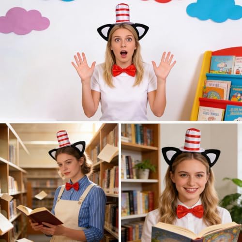 Halloween Red and White Striped Stovepipe Top Hat for Dress Up Adults Women