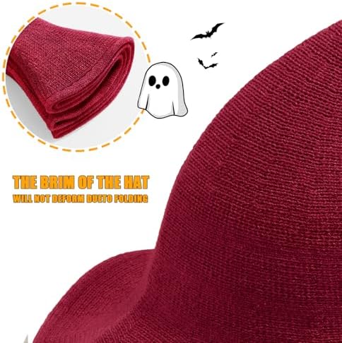 Leuceiy Witch Hat for Women, Wide Brim Foldable Wool Kintted Wizard Hats
