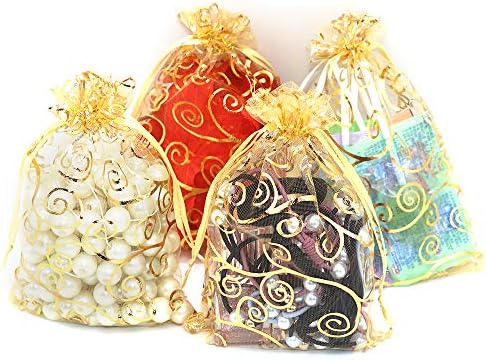 Staruby Organza Gift Bags 100pcs Gold Sheer Bag 4x6 Inch Mesh Favor Bags