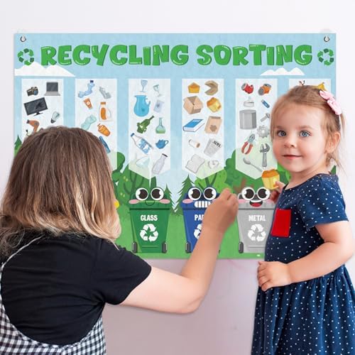 Cinrobiye Felt Earth Day Recycling Sorting Game Learn to Recycle Activity Set Garbage Sorting Educational Game Classroom Recycling Activity Bulletin Board Decorations Earth Day Craft Kit