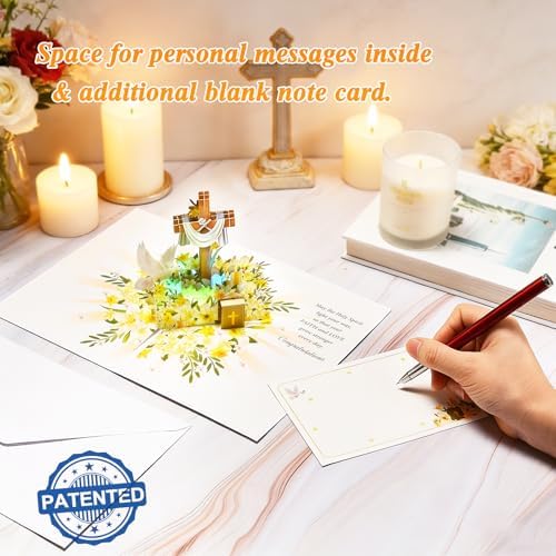 VIVIKEN Confirmation Pop Up Card with Lights, 3D Musical Religious Cards