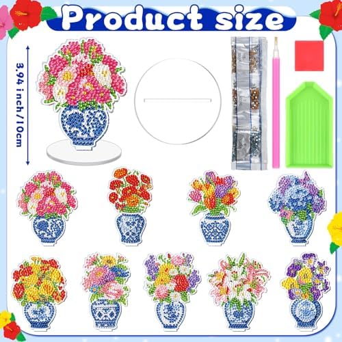 Kosiz 9 Pcs Christmas Chinoiserie Flower Diamond Painting Tabletop Decor