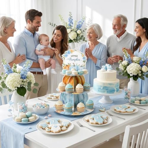 Haooryx Blue Pumpkin Cupcake Stand 3Tier Dessert Holder Pastry Platter