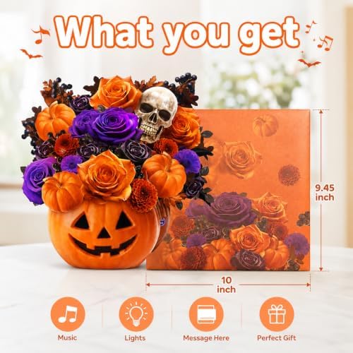 APOTODITO Halloween Bouquet Card with Music and Lights, Halloween Card with Skeleton, Halloween Gifts for Men, Women, Spooky Musical Greeting Card