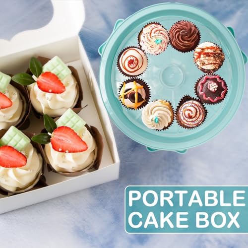 Cake Carrier Round Cake Stand Plus Height Cake Container with Cupcakes Pad, Handle, Lid Reusable Package Box for Transporting Desserts,Pie,Toast,Fruit (10" Blue)