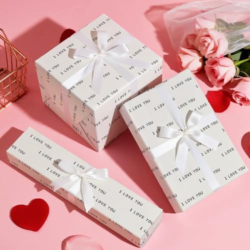 WRAPAHOLIC Valentines Day Wrapping Paper Roll - Mini Roll - 17 Inch x 16.5 Feet - I Love You Wrapping Paper for Valentine's Day, Anniversary, Wedding, Birthday