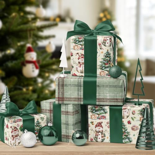 LaRibbons Vintage Reversible Plaid Christmas Wrapping Paper 17 In x 33 Ft