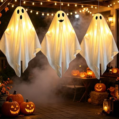 Solar Light Up Swinging Ghost, Halloween Outdoor Decor
