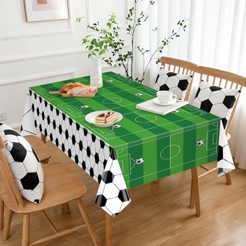 3 Pcs Soccer Table Cloth 54 x 108 Inches Disposable Plastic Rectangular Tablecloth Soccer Birthday Party Decorations Sports Theme Party Table Covers for Boys Sports Theme Birthday Supplies