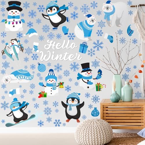 Haull 6 Sheet Hello Winter Wall Decals Christmas Xmas Wall Clings