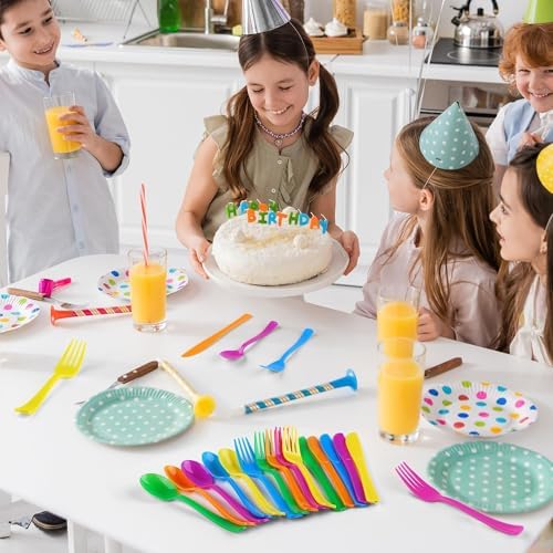 Kochorie 300 Pieces Rainbow Plastic Silverware Disposable Colorful Utensils