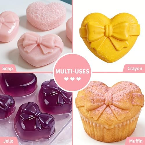 Heart Mold Silicone Soap Molds, 2 Pack Valentine's Day Muffin Brownie Pan for Baking, Jello Candy Mould for Hot Chocolate Bombs Ice Cube Candle Resin