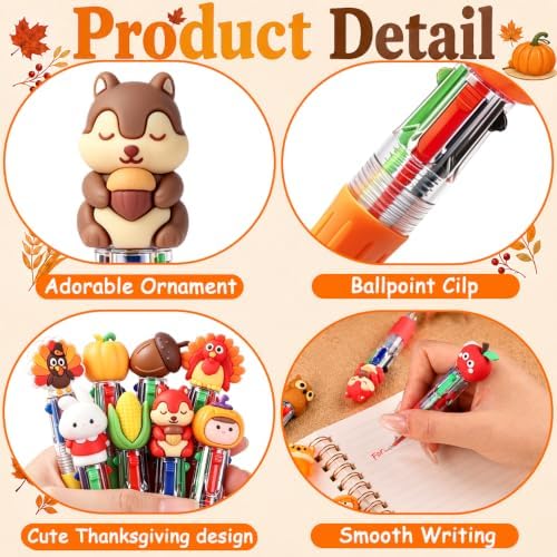 48PCS Thanksgiving Fun Pens Cute Autumn 4-in-1 Multicolor Gift Pens Bulk
